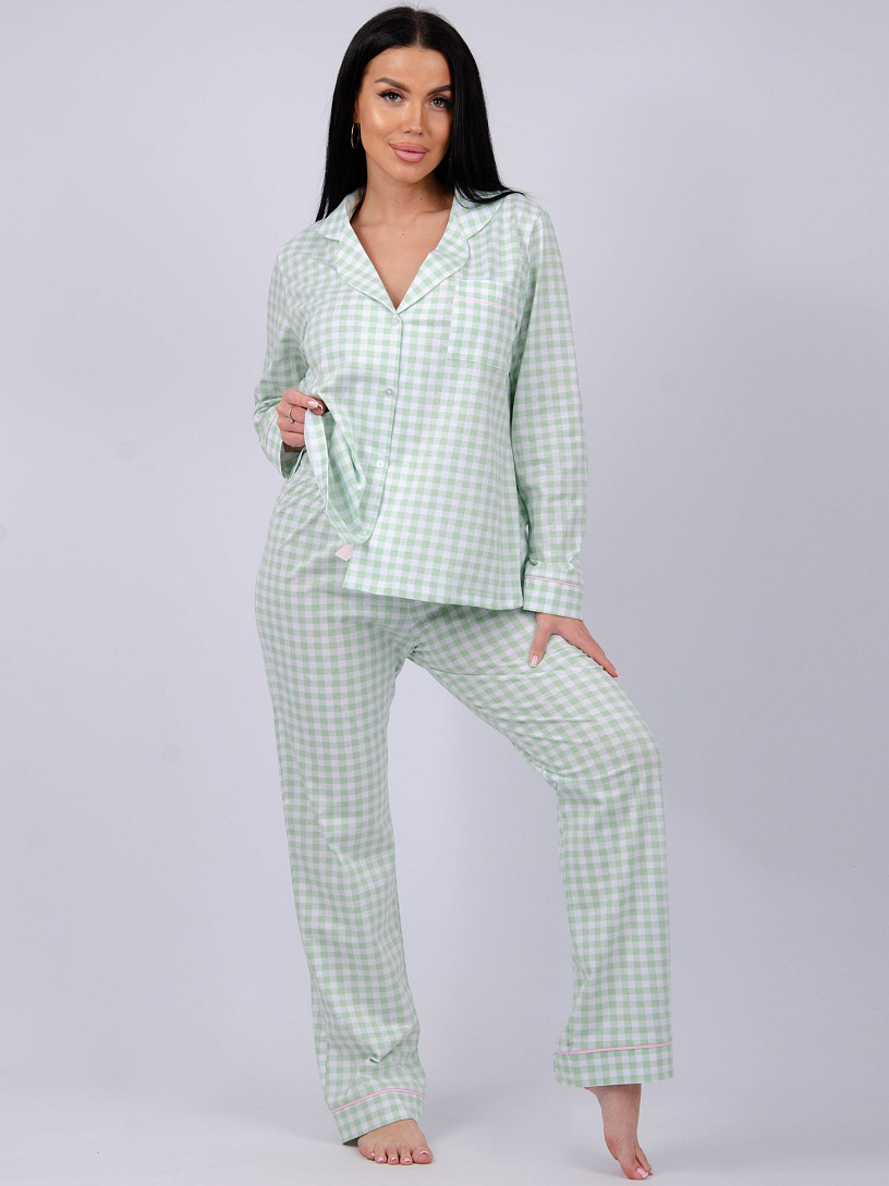Пижама, домашний костюм  ДК-355-зеленая клетка